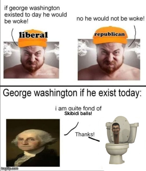 George Washington if he existed today | Skibidi balls! | image tagged in george washington if he existed today | made w/ Imgflip meme maker