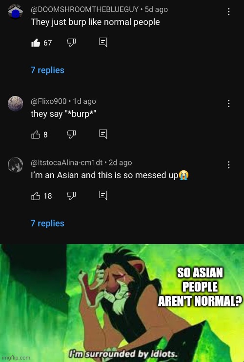 SO ASIAN PEOPLE AREN'T NORMAL? | image tagged in i'm surrounded by idiots | made w/ Imgflip meme maker