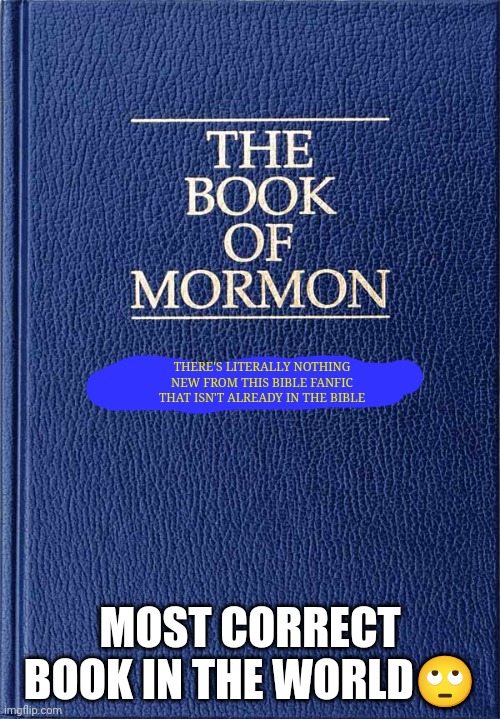 Bible Fanfic | THERE'S LITERALLY NOTHING NEW FROM THIS BIBLE FANFIC THAT ISN'T ALREADY IN THE BIBLE; MOST CORRECT BOOK IN THE WORLD🙄 | image tagged in book of mormon | made w/ Imgflip meme maker