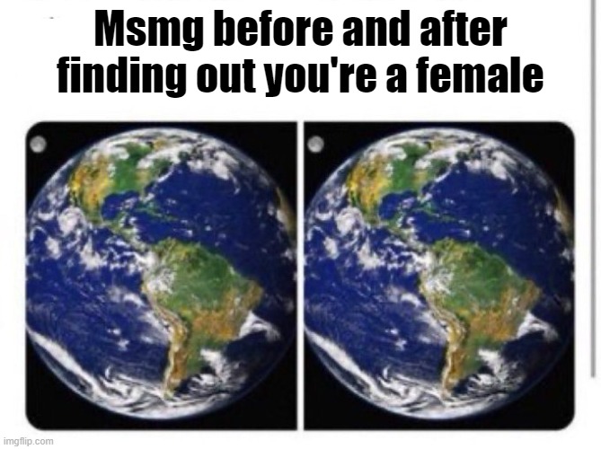 The world before and after | Msmg before and after finding out you're a female | image tagged in the world before and after | made w/ Imgflip meme maker