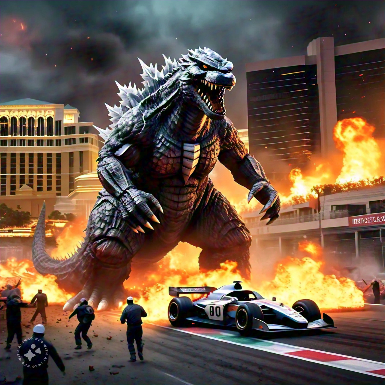 Godzilla at F1 Grand Prix Blank Meme Template