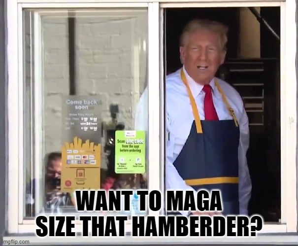 It's the greatest, just and anyone, people frequently do. | WANT TO MAGA SIZE THAT HAMBERDER? | image tagged in mc trump | made w/ Imgflip meme maker