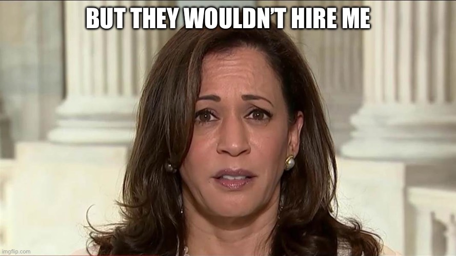kamala harris | BUT THEY WOULDN’T HIRE ME | image tagged in kamala harris | made w/ Imgflip meme maker