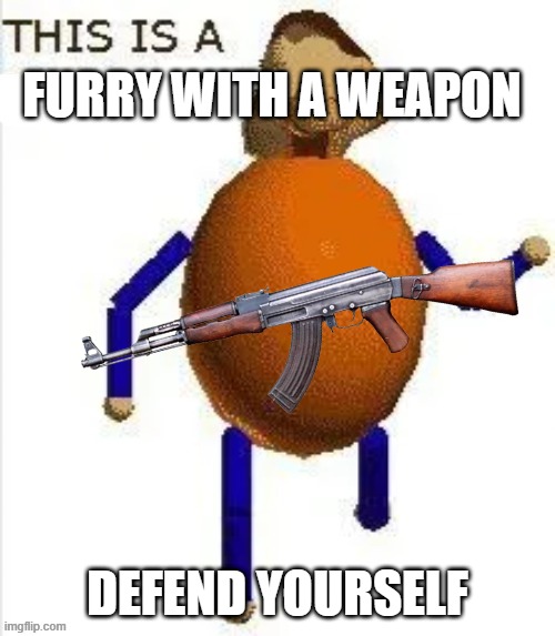 for fun only, don't actually attack them, you will probably be traumatized | FURRY WITH A WEAPON; DEFEND YOURSELF | image tagged in this is a ____ | made w/ Imgflip meme maker