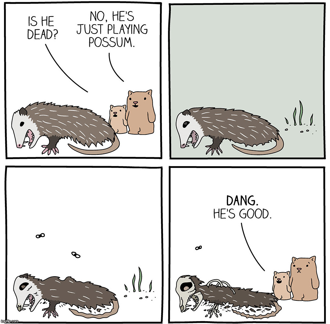 Playing Possum | image tagged in comics/cartoons | made w/ Imgflip meme maker