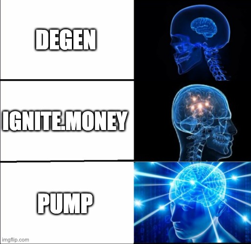 Galaxy Brain (3 brains) | DEGEN; IGNITE.MONEY; PUMP | image tagged in galaxy brain 3 brains | made w/ Imgflip meme maker