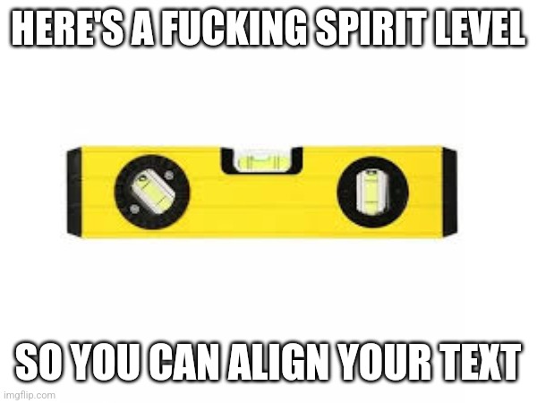 HERE'S A FUCKING SPIRIT LEVEL SO YOU CAN ALIGN YOUR TEXT | made w/ Imgflip meme maker