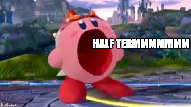 KIRBO SCREAM | HALF TERMMMMMMM | image tagged in kirbo scream | made w/ Imgflip meme maker