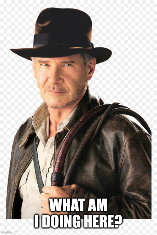 Indiana jones with whip | WHAT AM I DOING HERE? | image tagged in indiana jones with whip | made w/ Imgflip meme maker