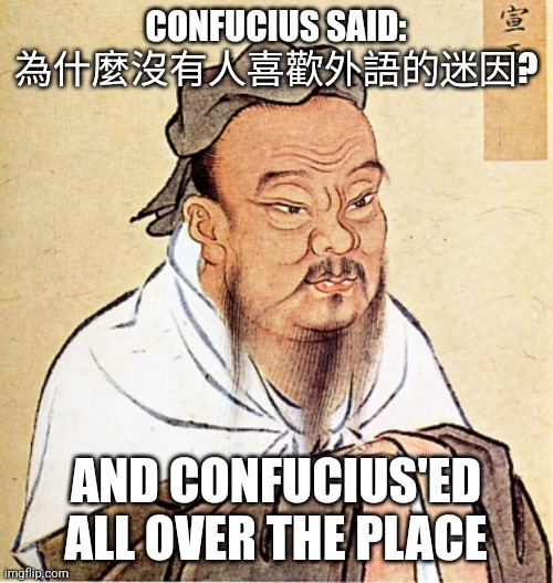 Why can't we make memes in non-English? | CONFUCIUS SAID:
為什麼沒有人喜歡外語的迷因? AND CONFUCIUS'ED ALL OVER THE PLACE | image tagged in confucius says | made w/ Imgflip meme maker