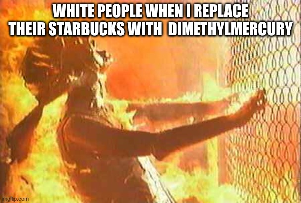 Terminator nuke | WHITE PEOPLE WHEN I REPLACE THEIR STARBUCKS WITH  DIMETHYLMERCURY | image tagged in terminator nuke | made w/ Imgflip meme maker