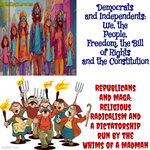 It's A Simple Decision.  Do YOU Want To Decide How YOU Want To Live Or Do YOU Want To Be Forced To Do Whatever Maga Tells YOU To | Democrats and Independents:
We, the People, Freedom, the Bill of Rights and the Constitution; Republicans and Maga:
Religious Radicalism and a Dictatorship run by the Whims of a Madman | image tagged in memes,drake hotline bling,maga,donald trump is a convicted rapist,freedom,bill of rights | made w/ Imgflip meme maker