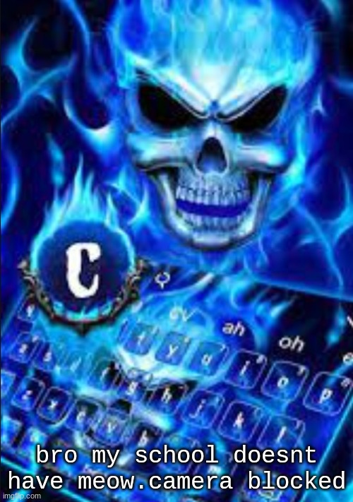 i get to see mr fresh real | bro my school doesnt have meow.camera blocked | image tagged in awesome blue flame skull with the highlighted word c | made w/ Imgflip meme maker