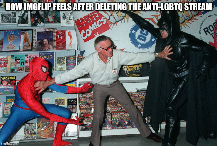 Stop Fighting | HOW IMGFLIP FEELS AFTER DELETING THE ANTI-LGBTQ STREAM | image tagged in stop fighting | made w/ Imgflip meme maker