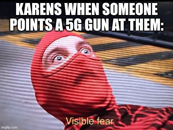 i´m glad i´m a vaxxer | KARENS WHEN SOMEONE POINTS A 5G GUN AT THEM: | image tagged in tobey maguire spider-man visible fear | made w/ Imgflip meme maker