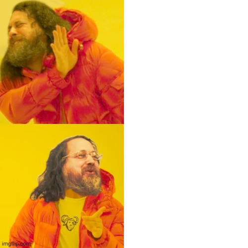 Stallman Good and Bad | image tagged in stallman good and bad | made w/ Imgflip meme maker
