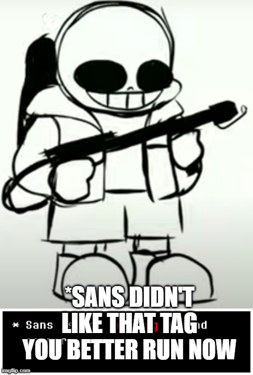 Sans is not Fucking around anymore | *SANS DIDN'T LIKE THAT TAG YOU BETTER RUN NOW | image tagged in sans is not fucking around anymore | made w/ Imgflip meme maker