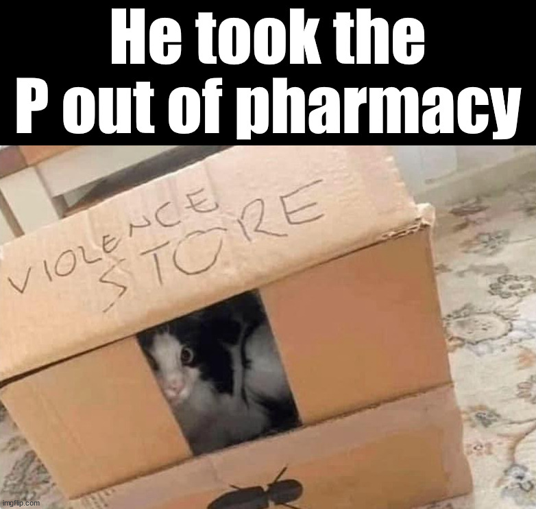 Harmacy | He took the P out of pharmacy | image tagged in cats | made w/ Imgflip meme maker