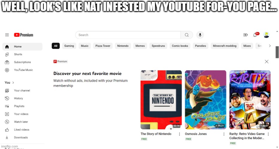 WELL, LOOK'S LIKE NAT INFESTED MY YOUTUBE FOR-YOU PAGE... | made w/ Imgflip meme maker