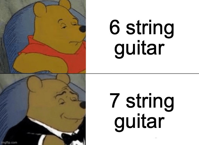 Tuxedo Winnie The Pooh | 6 string guitar; 7 string guitar | image tagged in memes,tuxedo winnie the pooh | made w/ Imgflip meme maker