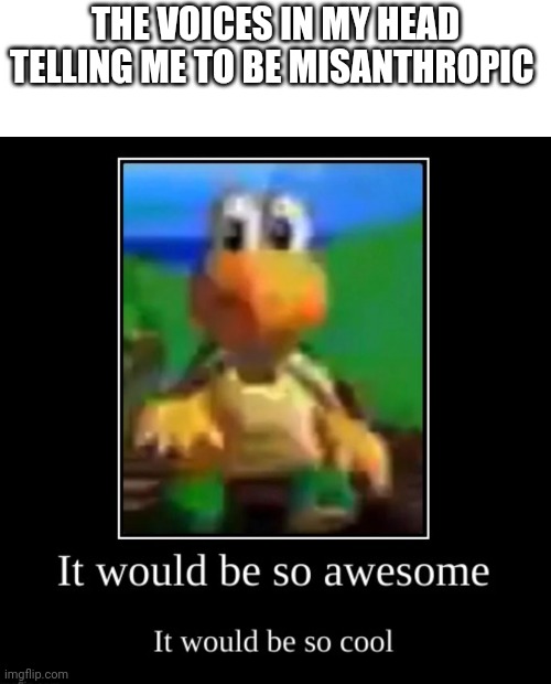 it would be so awesome it would be so cool | THE VOICES IN MY HEAD TELLING ME TO BE MISANTHROPIC | image tagged in it would be so awesome it would be so cool | made w/ Imgflip meme maker