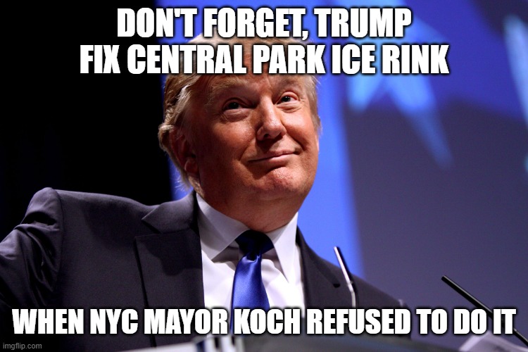 Donald Trump No2 | DON'T FORGET, TRUMP FIX CENTRAL PARK ICE RINK WHEN NYC MAYOR KOCH REFUSED TO DO IT | image tagged in donald trump no2 | made w/ Imgflip meme maker