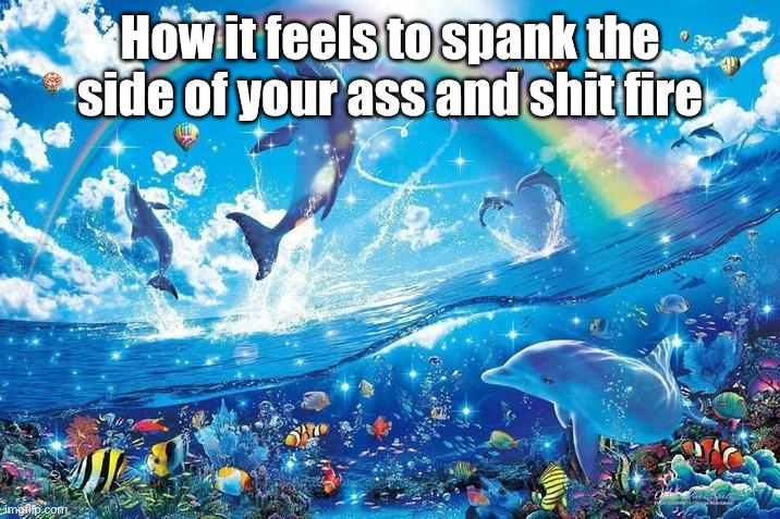 . | How it feels to spank the side of your ass and shit fire | image tagged in happy dolphin rainbow | made w/ Imgflip meme maker