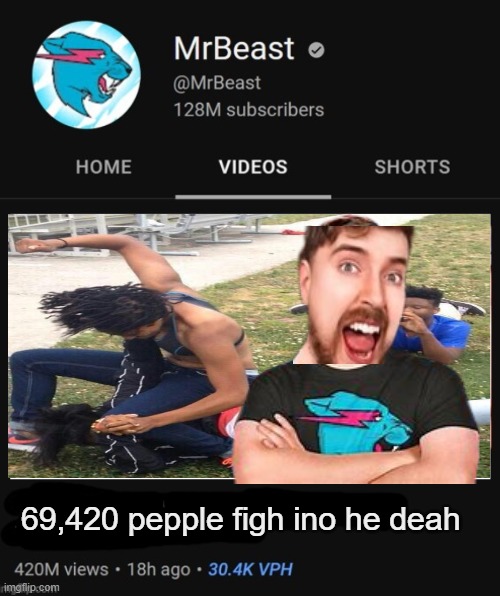 mr ebst | 69,420 pepple figh ino he deah | image tagged in mrbeast thumbnail template | made w/ Imgflip meme maker