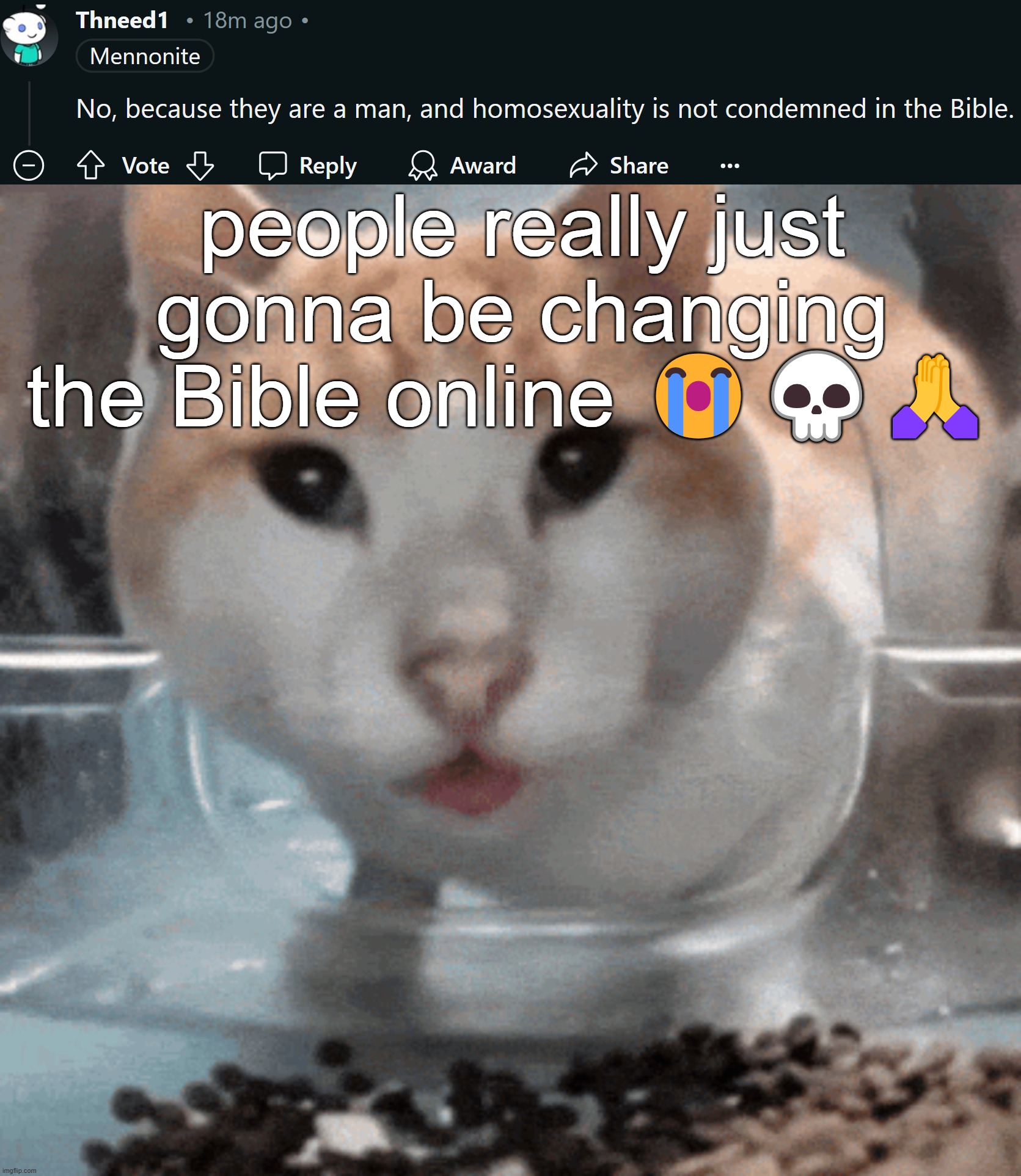 people really just gonna be changing the Bible online 😭💀🙏 | image tagged in mr shock stare | made w/ Imgflip meme maker