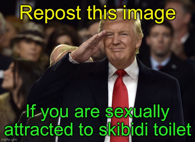 Trump salute MAGA | Repost this image; If you are sexually attracted to skibidi toilet | image tagged in trump salute maga | made w/ Imgflip meme maker