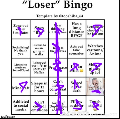 YAY I GOT A BINGO !!!! | image tagged in loser bingo | made w/ Imgflip meme maker