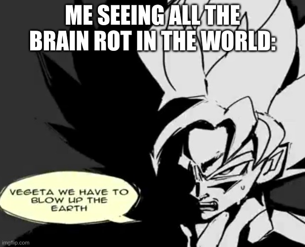 Purify the human race! | ME SEEING ALL THE BRAIN ROT IN THE WORLD: | image tagged in vegeta we have to blow up the earth | made w/ Imgflip meme maker