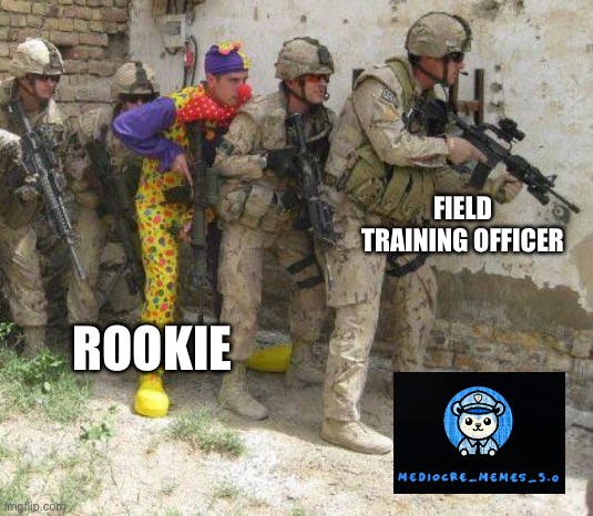 Army clown | FIELD TRAINING OFFICER; ROOKIE | image tagged in army clown | made w/ Imgflip meme maker