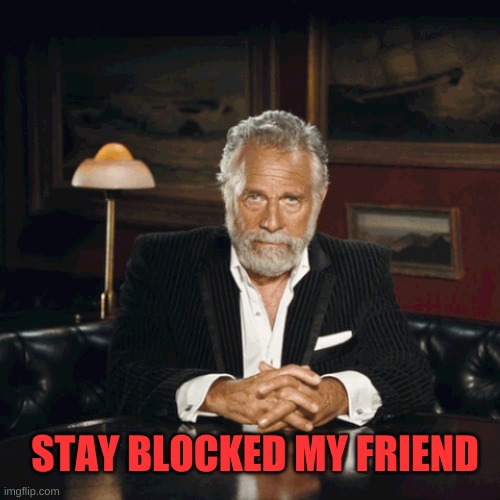 Stay Blocked | STAY BLOCKED MY FRIEND | image tagged in the most interesting man in the world,i don't always,stay thirsty,my face when,facebook,blocked | made w/ Imgflip meme maker