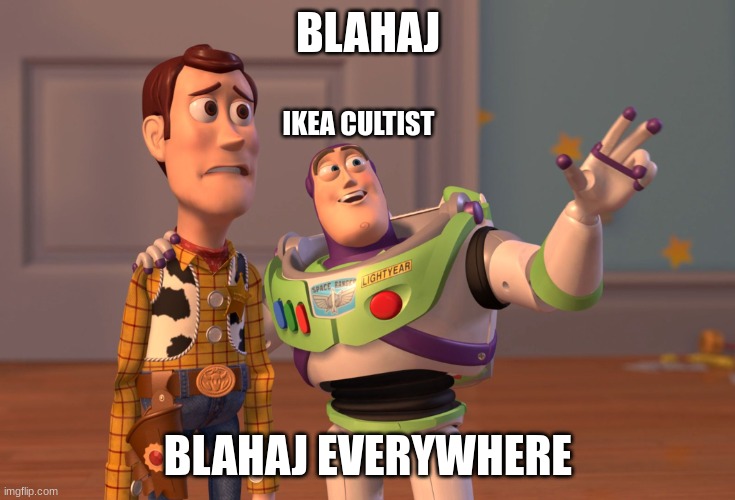 blahaj | BLAHAJ; IKEA CULTIST; BLAHAJ EVERYWHERE | image tagged in memes,x x everywhere | made w/ Imgflip meme maker