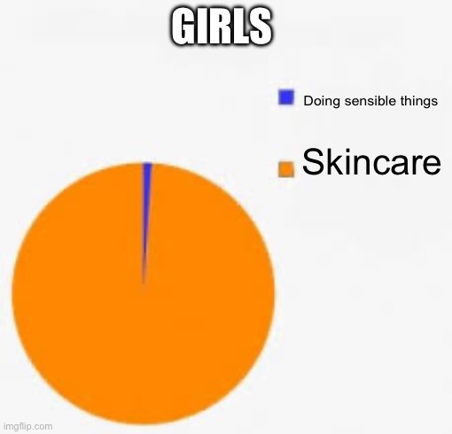 Skincare is the new brain rot for girls | GIRLS; Doing sensible things; Skincare | image tagged in pie chart meme | made w/ Imgflip meme maker