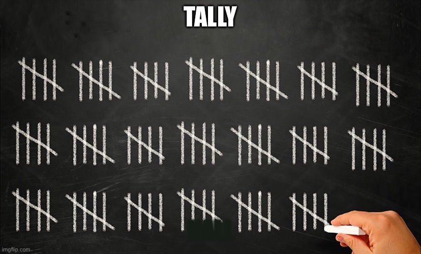 Tally | TALLY; HALL | image tagged in tally marks on chalkboard | made w/ Imgflip meme maker