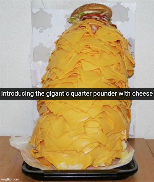 Cheezborger | Introducing the gigantic quarter pounder with cheese | image tagged in cheeseburger | made w/ Imgflip meme maker