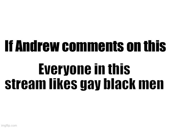 Bold | If Andrew comments on this; Everyone in this stream likes gay black men | made w/ Imgflip meme maker