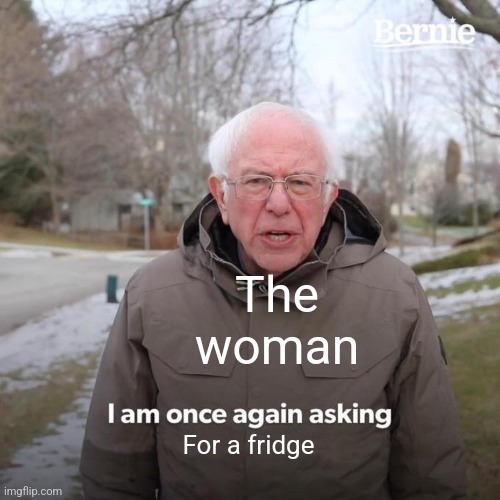 Bernie I Am Once Again Asking For Your Support Meme | The woman For a fridge | image tagged in memes,bernie i am once again asking for your support | made w/ Imgflip meme maker