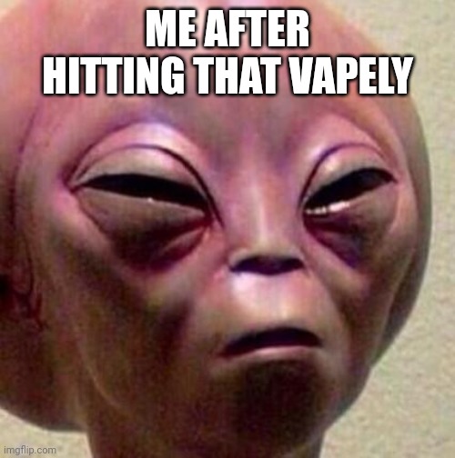 High Alien | ME AFTER HITTING THAT VAPELY | image tagged in high alien | made w/ Imgflip meme maker