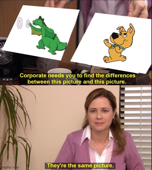 Both sidekicks made by Hanna-Barbera studios. | image tagged in they're the same picture meme template no white border,godzilla facepalm,scooby doo surprised,cartoons,aggressive | made w/ Imgflip meme maker