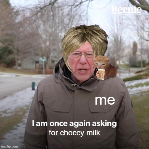 Bernie I Am Once Again Asking For Your Support Meme | me; for choccy milk | image tagged in memes,bernie i am once again asking for your support | made w/ Imgflip meme maker