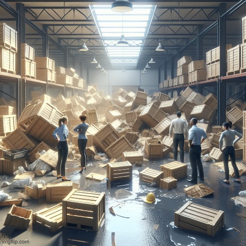 warehouse mess | image tagged in warehouse,mess | made w/ Imgflip meme maker