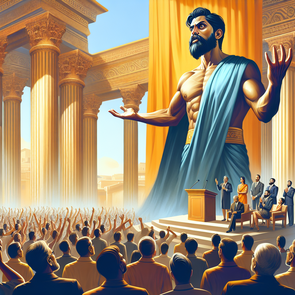 A serious-looking Oedipus making a grand speech to the people. Blank Meme Template