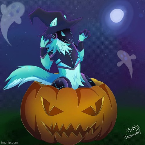 Proot with pumpkin! (Art by Disasterous_Tell_3347 on Reddit) | image tagged in furry,protogen,the furry fandom,halloween,spooky month,cute | made w/ Imgflip meme maker