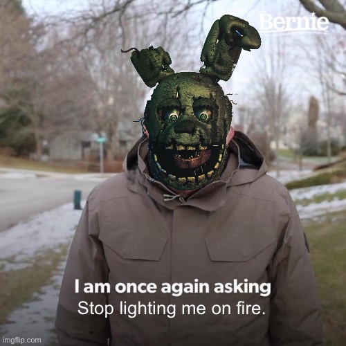 Bernie I Am Once Again Asking For Your Support | Stop lighting me on fire. | image tagged in memes,bernie i am once again asking for your support | made w/ Imgflip meme maker