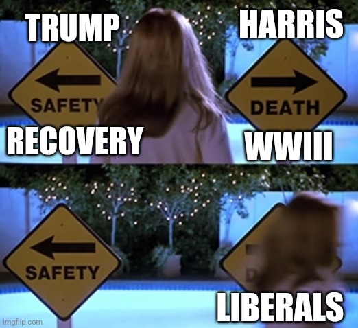 This used to be a comedy movie. Now it's horror and tragedy. | HARRIS; TRUMP; RECOVERY; WWIII; LIBERALS | image tagged in scary movie safety death,trump,kamala harris,liberals | made w/ Imgflip meme maker