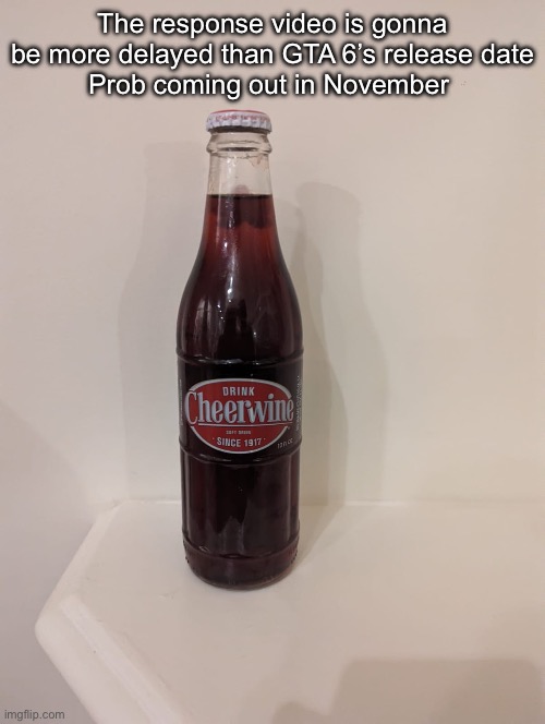 Cheerwine | The response video is gonna be more delayed than GTA 6’s release date
Prob coming out in November | image tagged in cheerwine | made w/ Imgflip meme maker