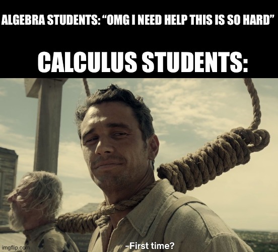 calculus be like | ALGEBRA STUDENTS: “OMG I NEED HELP THIS IS SO HARD”; CALCULUS STUDENTS: | image tagged in first time | made w/ Imgflip meme maker